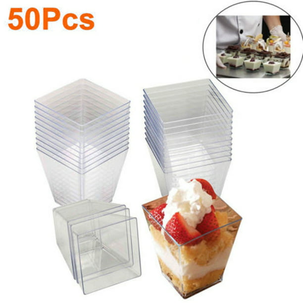 Lot of 200 Mini Plastic 4oz Cups ~ ~ ~ ~ clear party dessert square cube holder
